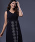 Embroidered Front Slit Shift Blue Dress
